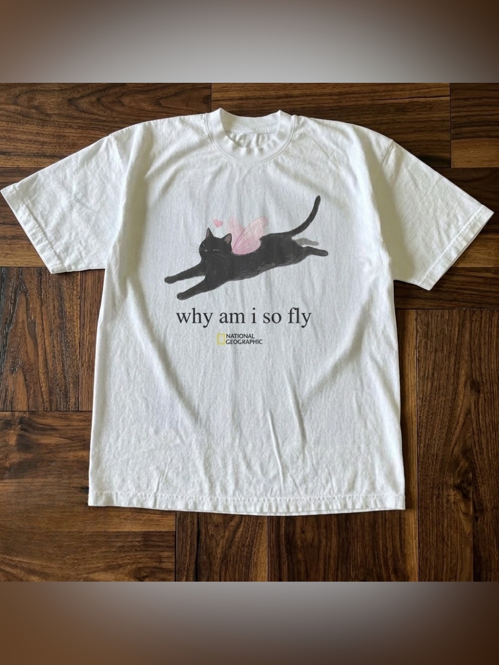 Cat Wings White T-Shirt Why Am I So Fly Flying Cute Meme Graphic Tee